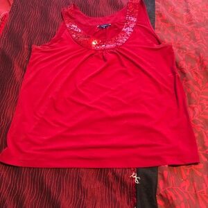 Reitmans xl sleeveless blouse, round neck with sequins, I love love red